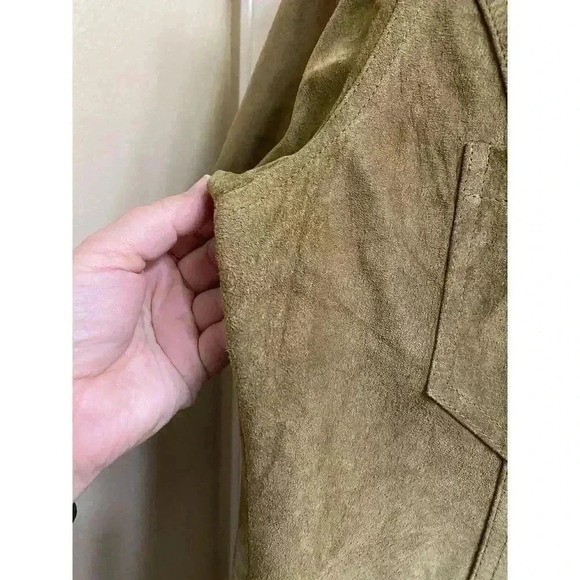 Vintage Telluride Clothing Co Leather Suede blouse Short Sleeve M Tan Button-up - Picture 6 of 13